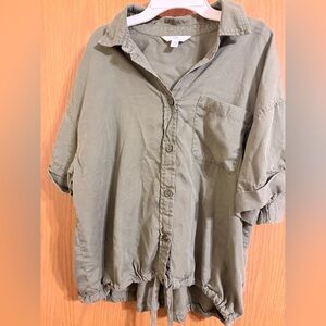 Time and Tru Olive Button-Down Shirt